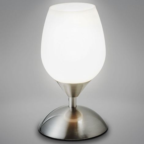 Nachttischlampe mit Touch, Dimmbar, E14 Fassung, Tischlampe, Lampe, Nachttischleuchte, Tischleuchte, Bürolampe, Leselampe, Leselicht, Glas weiß