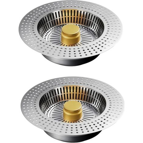 2-teiliger, robuster und langlebiger Küchenspülen-Ablauffilter aus Edelstahl mit Goldfinish und integriertem Auffangkorb für Speisereste zur Organisation und Reinigung (1/5)