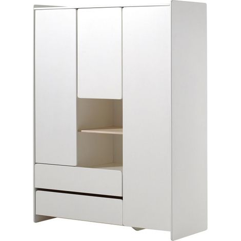 Armoire 3 Portes & 2 Tiroirs "Kiddy" 190cm Blanc (1/3)
