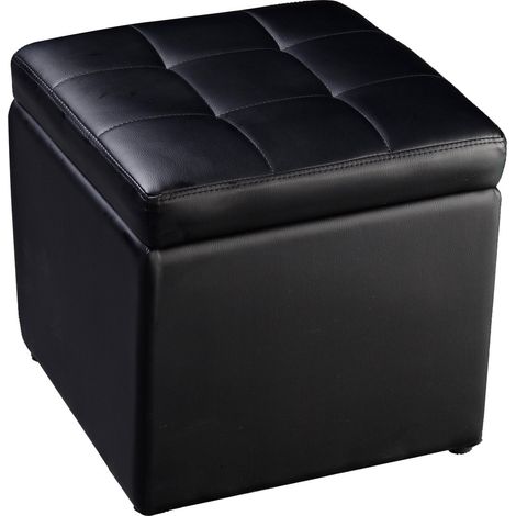 COSTWAY Sitzhocker mit Stauraum 40x40x40cm , bis 300kg, Sitzwürfel aus Kunstleder, Sitzbox belastbar , Polsterhocker mit Deckel, Aufbewahrungsbox, Sitztruhe Schwarz (1/5)