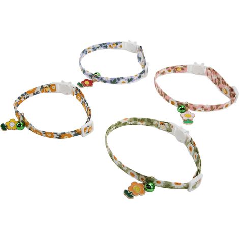 Lot de 4 colliers de sécurité pour chats, motif tournesol, réglables et imprimés, avec clochette, pour chats, chiens et petits animaux de compagnie. (1/5)