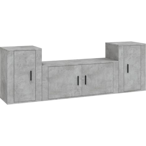 Conjunto de muebles mueble aparador TV televisión salón dormitorio sala 3 piezas madera ingenierizada gris 020024506