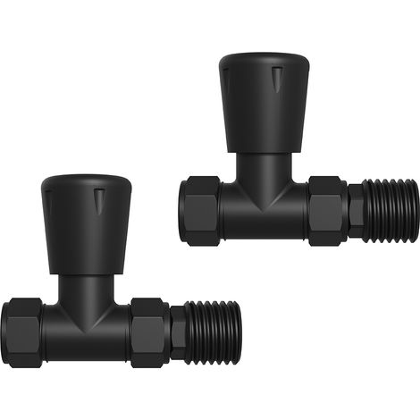Straight Lockshield Radiator Valves Set 15mm x 1/2" Twin Pack Black (1/4)