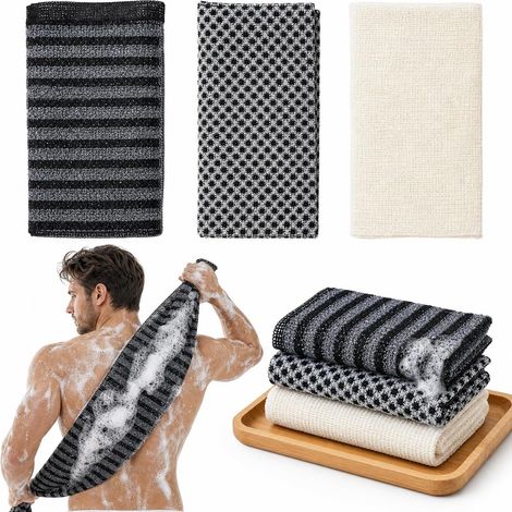 3 Piece Exfoliating Shower Towel, Japanese Exfoliating Shower Towel 25 × 100 cm, Long Back Wash for Body, Back, Arms and Legs, Double-Sided Shower Scrub for Men and Women (Mix)