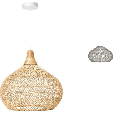 Lampada a sospensione con paralume in tessuto, compatibile con lampadine E27, 60x45 cm, beige, lampadina non inclusa. (1/2)