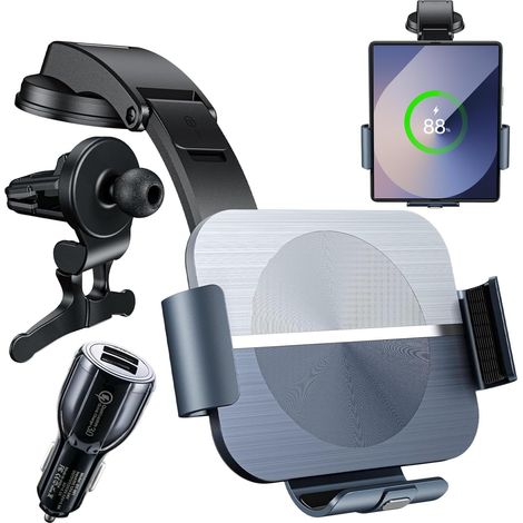 15W Qi Car Induction Charger, Dual Coil Wireless Charger Car Fast Automatic Clamping Phone Holder for Galaxy Z Fold 6/5/4/3/2/ (1/5)