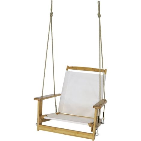 Silla colgante de jardín de madera con reposabrazos - Dimensiones 70x102x96 cm (1/3)