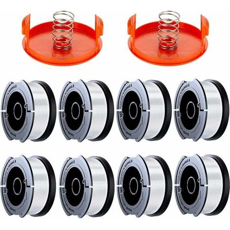 10 Pack Bobine Fil Coupe Bordure Compatible avec Black et Decker Coupe Bordures, A6481 A6485 1.65mm Bobine de Fil Debroussailleuse(8 Fil Coupe Bordure,2 Couvercle,2 Ressort)