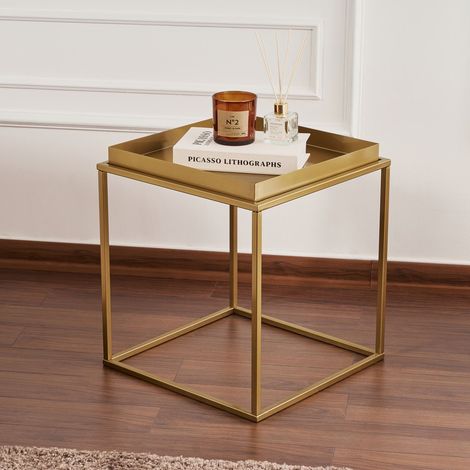 Mesa de Centro Lorsica, Forma Cuadrada, Tablero de Metal, Color Dorado, 45x45x52h cm dorado (1/4)