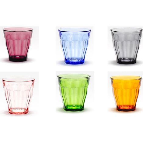 Gobelet en verre à eau 25 cl – Lot de 6 – Multi-teinte (Prune/Rose/Marine/Gris/Vermeil/Vert) – Pour usage professionnel – Duralex