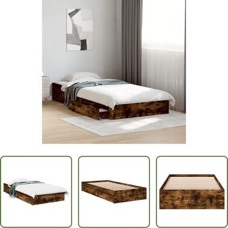 Schubladen Bett - Bettgestell mit Schubladen Räuchereiche 90x200cm Holzwerkstoff (1/5)