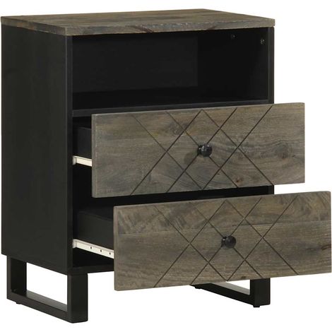 Maison Exclusive - Comodino Nero 50x33x62 cm in Legno Massello di Mango (1/5)