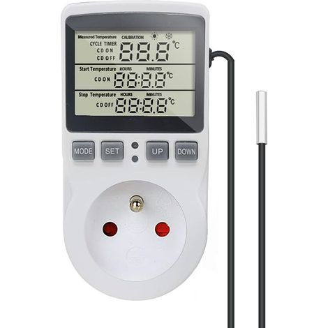 Prise Thermostat Regulateur de Température Numérique Chauffage Refroidissement avec Sonde, LCD Prise Contrôleur de Température Minuteur pour Aquarium Incubateur Serre (1/5)