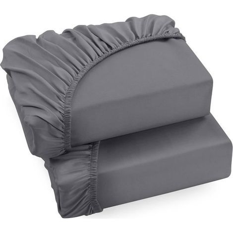 Drap housse en coton Lot de 2,pour matelas jusqu'à 30cm d'épaisseur,18020030(Gris) (1/5)