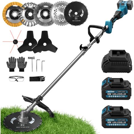 1680W 18800 tr/min Débroussailleuse Électrique Sans Balais 36-40V 2 Batteries Compatible Makita Batterie 18V Rond 26mm × 9 dents 175cm Tête de Coupe Étanche Remplaçable Coupe-bordures 7 Lames Poids 4k (1/5)