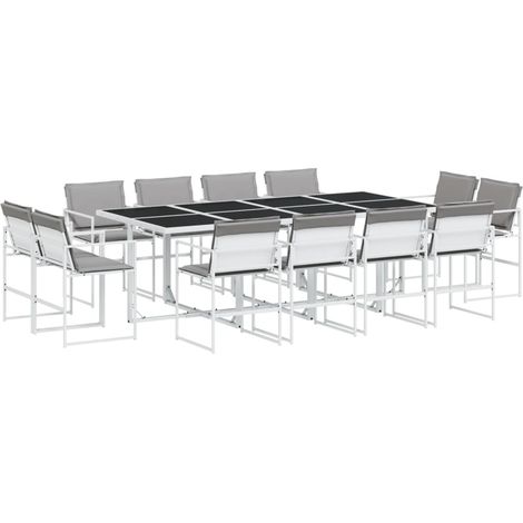 Maison Exclusive - 13-tlg. Garten-Essgruppe mit Kissen Weiß Texti