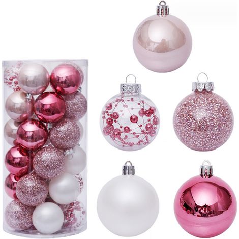 Lot de 30 Boules de Noël, 6 cm, Décorations Incassables en Plastique, Motifs Variés, pour Sapin et Fêtes (1/5)