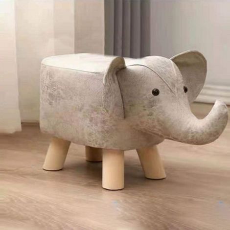 Tabouret bas mignon et tendance, parfait pour les enfants paresseux, pour un usage domestique, banc à chaussures à motif animalier, design éléphant gris et blanc. (1/5)