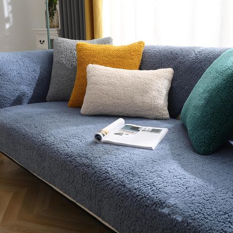 Funda gruesa en forma de L para sofás de 1, 2, 3 o 4 plazas, funda protectora universal antideslizante de piel sintética para salón (azul Sherpa, 45 x 45 cm). (1/5)