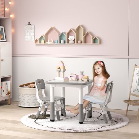 Lot de table et 2 chaises pour enfants à hauteur réglable pour de 18 mois à 5 ans faciles à nettoyer (1/4)