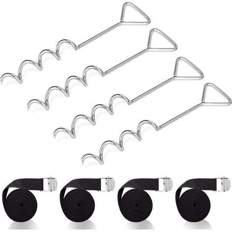 Ancrage au Sol Trampoline avec Sangles - Boucles en Acier, Kit d'ancrage Trampoline Spiralés en Acier, Fixation pour Trampoline, Robustes Piquet d'ancrage pour Trampoline Tentes Balançoire (1/5)