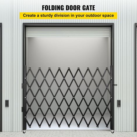 Portillon de sécurité pliant simple, porte d'acier accordéon 190 x 131 cm, barrière extensible à roulettes 360°, grille ciseaux avec cadenas (1/5)