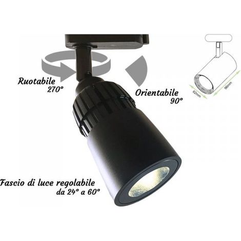 Faro Lampada Led A Binario 10W Bianco Caldo 2700K Angolo Luce Regolabile Da 24 a 60 Gradi Corpo Carcassa Nero