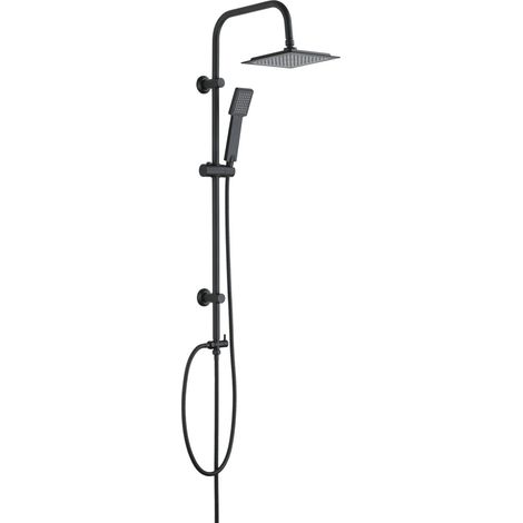 Wenko – Colonne de douche sans robinetterie – Pommeau carré 20x20 cm effet pluie – Flexible acier inoxydable – Design noir moderne