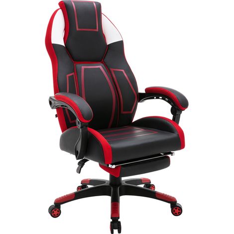 Fauteuil de bureau avec repose-pieds télescopique et accoudoirs en PVC noir / rouge 100002447 (1/5)