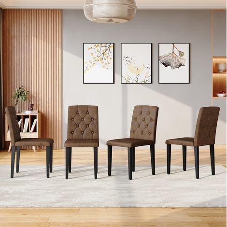 Lote de 4 sillas de comedor retro en tejido efecto terciopelo marrón, patas de metal negro DESVIAE (1/5)