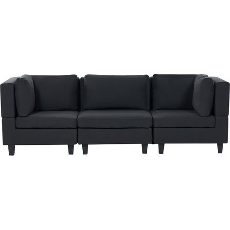 Sofá modular moderno 3 plazas tapizado tela poliéster respaldo acolchado negro Unstad