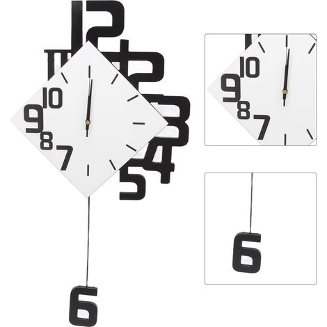 Große schwarz-weiße Wanduhr, modernes Design mit unregelmäßigen Ziffern, dekorative Hängeuhr, Schwingwerk, batterielos (1/5)