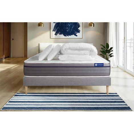 Pacchetto letto completo - Materasso 140x200cm + Box spring con doghe (kit) + 2 cuscini + Piumino - Actiflex Zen