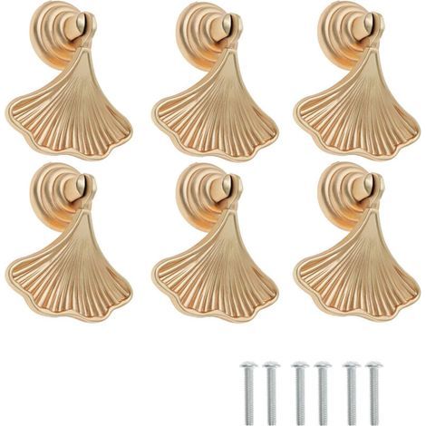 YMYNY Set mit 6 blattförmigen Türgriffen inklusive Schrauben, Zubehör für Schränke, Schubladen und Bücherregale, Gold (1/5)