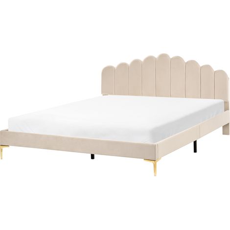 Cama de terciopelo con patas de metal cabecero y somier de láminas beige 180 x 200 cm Sauvian