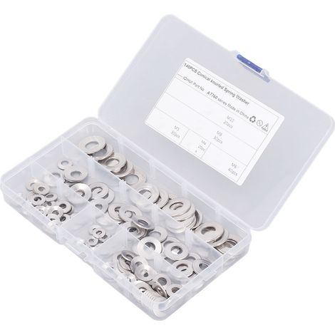 Kegelförmige Unterlegscheibe aus Edelstahl mit Verzahnung, M4, M5, M6, M8, M10, Packung mit 140 Stück, 5 Ausführungen, Edelstahl-Verzahnungsfeder für robuste Befestigung (1/5)