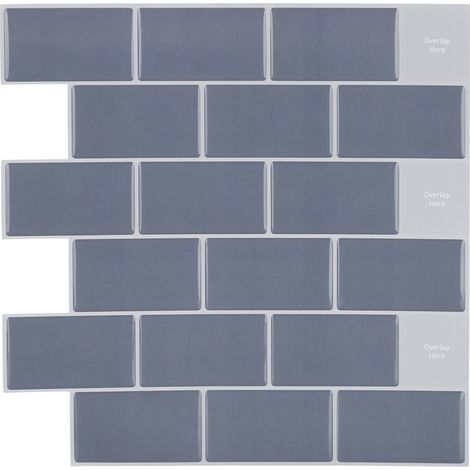 Lote de 10 pegatinas de azulejos adhesivos imitación metro cocina baño 30,5 x 30,5 cm de PVC gris 130010651 (1/5)
