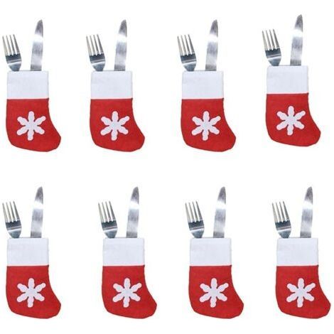 Decorazioni natalizie per la tavola, Calze portaposate da cucina Set di posate in argento con tasca 12 pezzi (1/5)