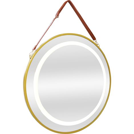 Miroir décoration moderne design LED avec corde 70 x 70 x 4 cm or