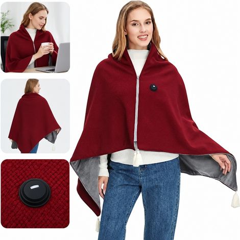 1 Pièce Rouge Cape Chauffante USB 3 Niveaux 40 50 60 °C Sans Batterie Externe Polyester et Velours Gaufré 140 x 80 cm 0,9 kg Bureau Sieste Voyage (1/5)