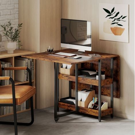 CHICFURN Mesa de comedor extensible 133,4 x 80 x 75 cm marrón con almacenaje abierto (1/4)