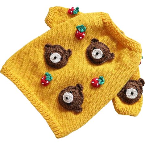Pull tricoté pour chien, motif mignon, doux, chaud, confortable et élégant, idéal pour les petits chiens, chats et autres animaux de compagnie. Motif ours, taille L. (1/2)