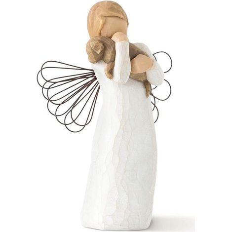 Statue d'ange de l'amitié en osier, 12,5 cm avec ailes en fil de fer pour suspendre Étagère, Nettoyage élégant (1/4)