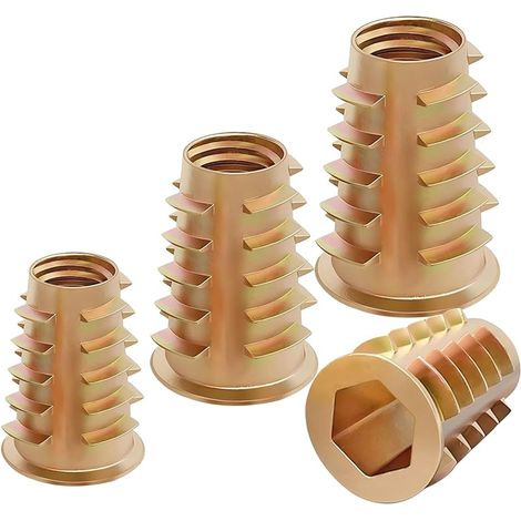 20 Pièces Écrou Hexagonal Fileté en, M10 x 20mm Filetés à Tête Plate, Écrous à Insert Fileté en Forme d'échelle pour Meubles en Bois