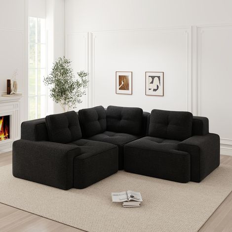 Canapé sans armature pour salon, canapé de bureau, canapé modulaire, canapé confortable rembourré à assise basse en velours côtelé, sans montage requis, design antidérapant. Noir (1/5)