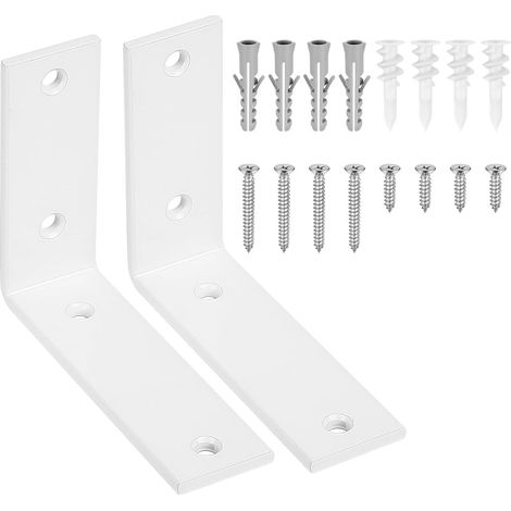 2 Pcs Equerre Etagere Murale Blanc, Equerre Charge Lourde, Équerre Étagère de Fixation Etagere Murale Invisible, Supports d'Étagère Murale à 90 Degrés Metal Industrielle pour Meuble, 125x100x38 mm (1/5)