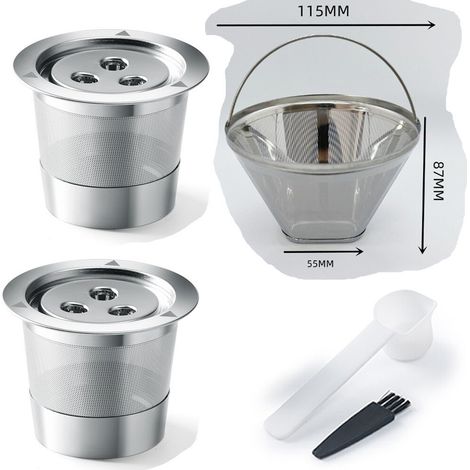 Wiederverwendbares Edelstahl-Kapselfiltergehäuse für Ninja-Kaffeemaschinen – Packung mit 2 dreifach löchrigen Metall-K-Cup-Kapselhaltern + Edelstahlfilter + Reinigungsbürste.