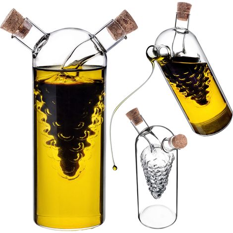 Bouteille huile vinaigre verre 350 ml compact 2 en 1 avec (1/5)
