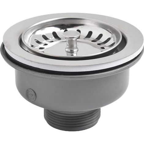 1 Bonde d'évier 110 mm, Acier inoxydable, Double filtrage, PP PVC, Joint caoutchouc, Cuisine Salle de bain