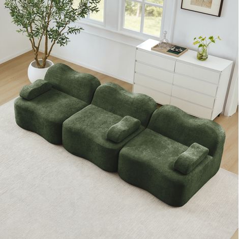 Sofá modular de 3 plazas sin estructura, terciopelo verde, 32D, 288 x 98 x 70 cm DESVIAE (1/5)